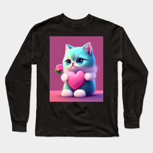 Adorable Cat Illustration- Modern Digital Art Long Sleeve T-Shirt